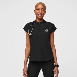 Figs Rafaela Oversized Black Scrub Tops